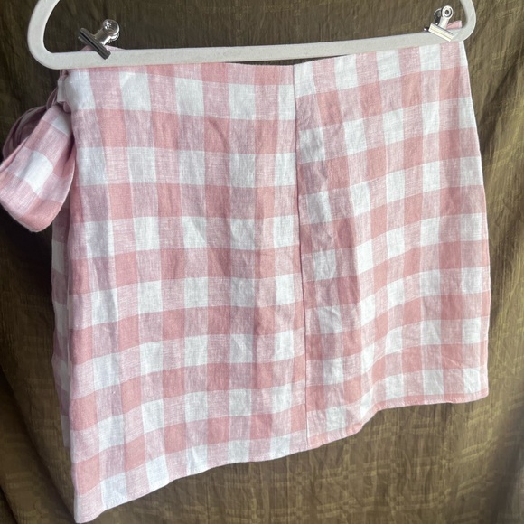 Reformation Dresses & Skirts - Reformation linen Pink and White Gingham Wrap Mini Skirt